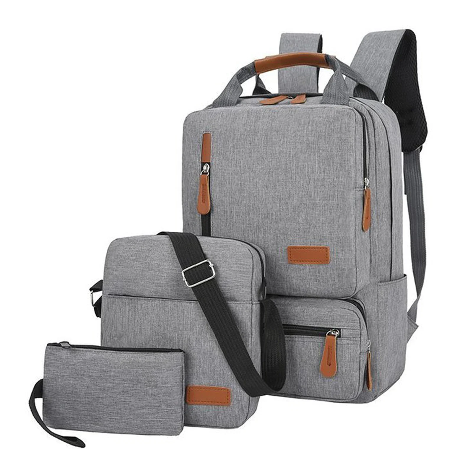 3-teiliges Rucksack-Set für Damen und Herren, Laptop-Rucksack, Schultertasche, kleine Tasche für Reisen, Schule, Arbeit, College – Detail 3