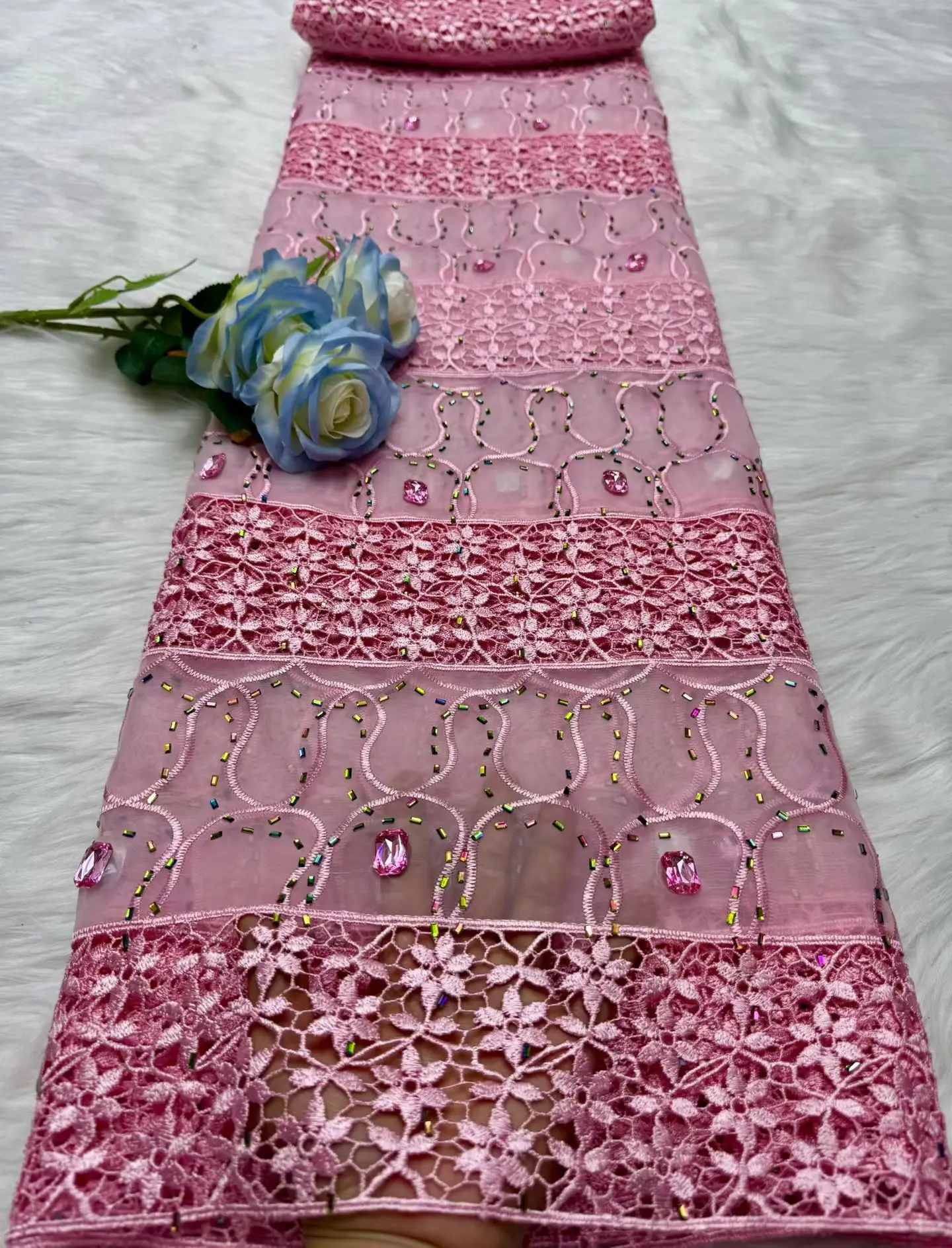 Luxury Noble Chiffon Cotton Cord Fabric 2026 High Quality Austria Chiffon Crystal Stones Lace for Wedding Evening Dress  Hm229-1