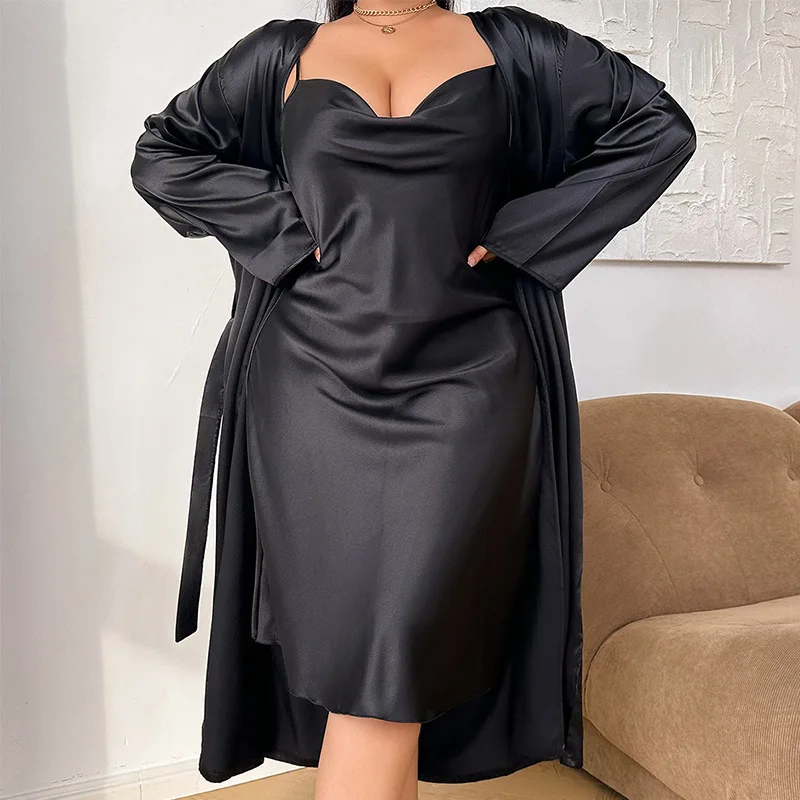 

Plus Size Womens Twinset Robe Set Kimono Sleepwear Nightwear Lingerie Spring Summer Satin Bathrobe Gown Nightgown Home Dress