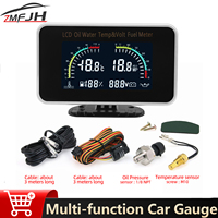 Multifunctional Car Oil Press Water Temp Fuel Level Voltage 4 IN 1 LCD Meter With Sensor For Car Truck 12V 24V Universal