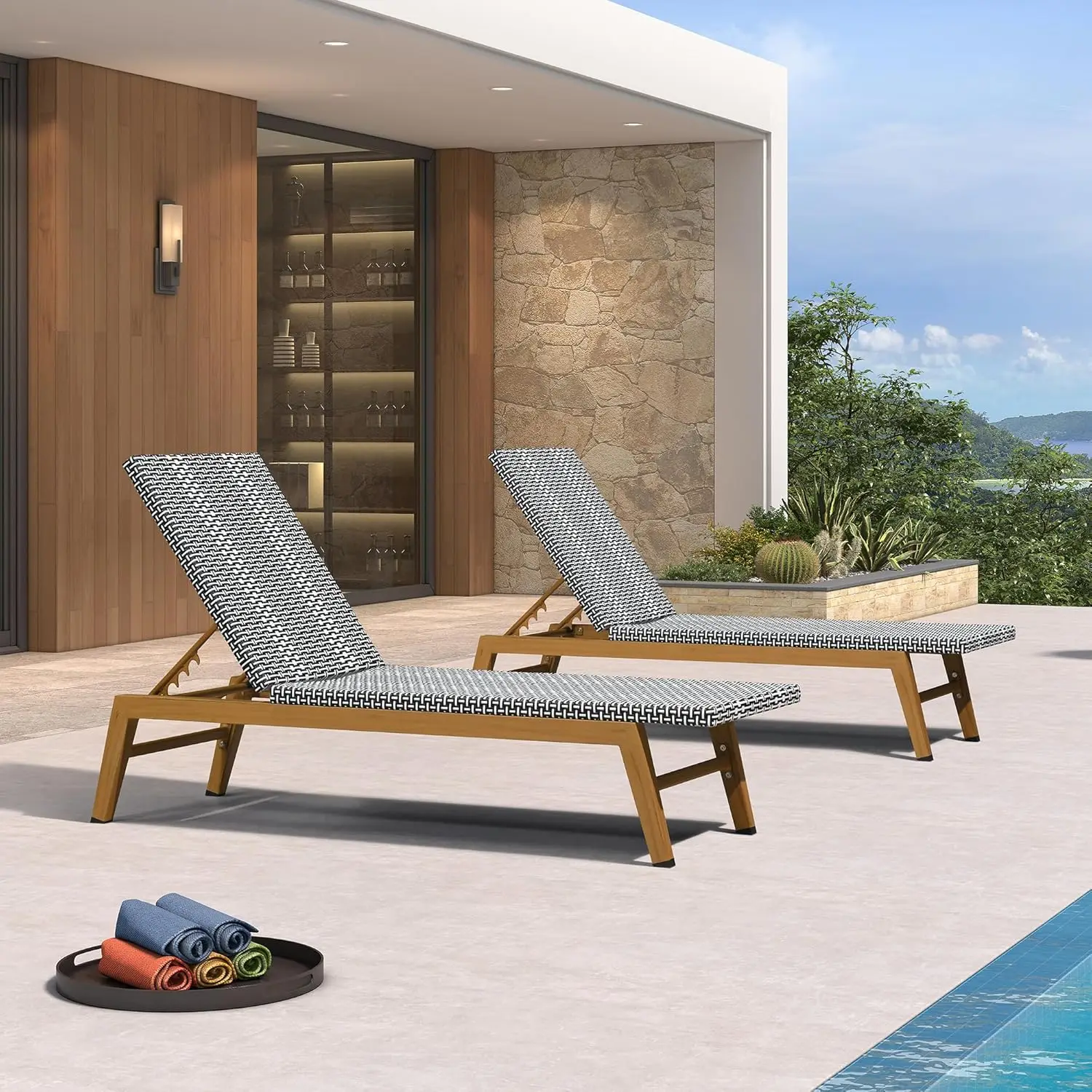 

Extra Large Outdoor Chaise Lounge Set Of 2 Aluminum Adjustable Backrest Pool Patio Garden Black Customized