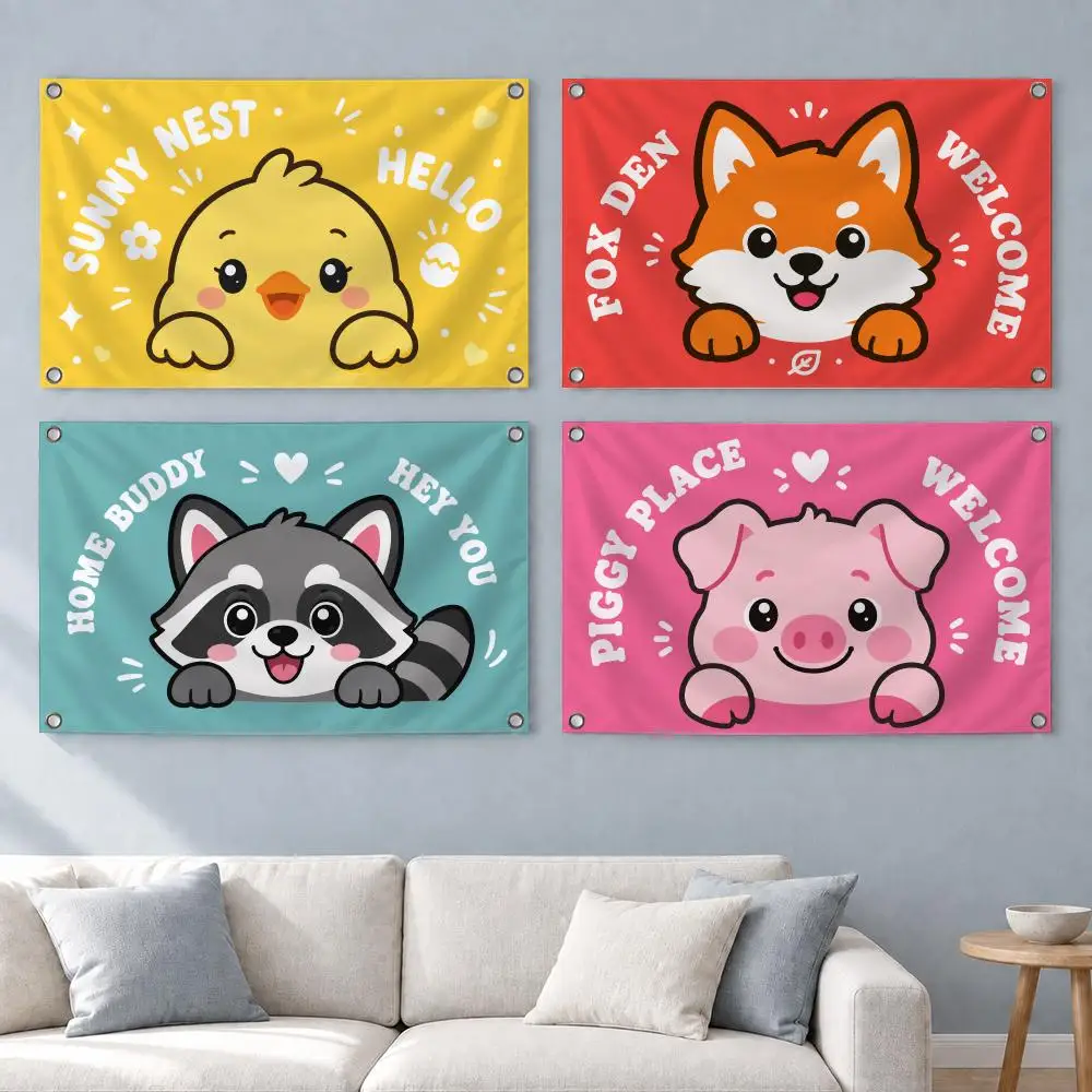 Cute Art Cute Critter Welcome Home Flags Indoor Outdoor Wall Banner Home Room Decor Hanging Art Backdrop