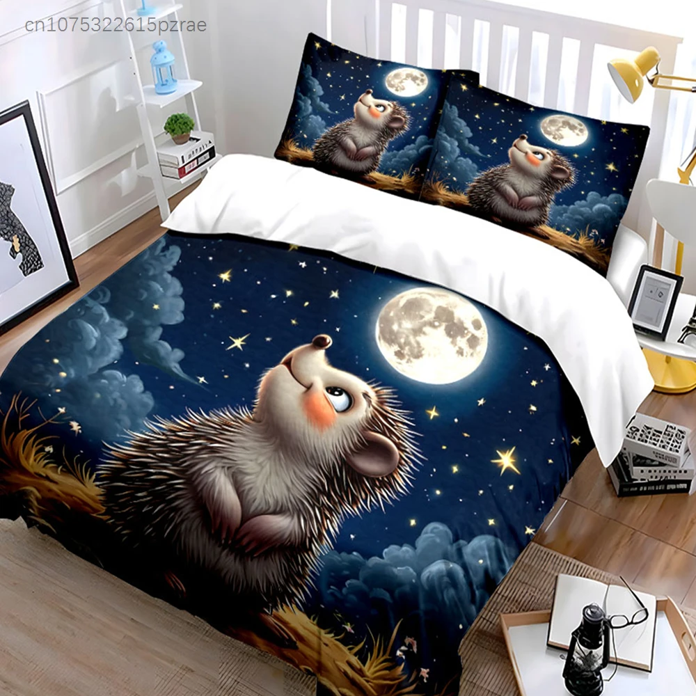Hedgehog Night Sky Decor Set Multiple Sizes kid's And adults' Bedroom Exquisite 3PC Bedding set, Gift