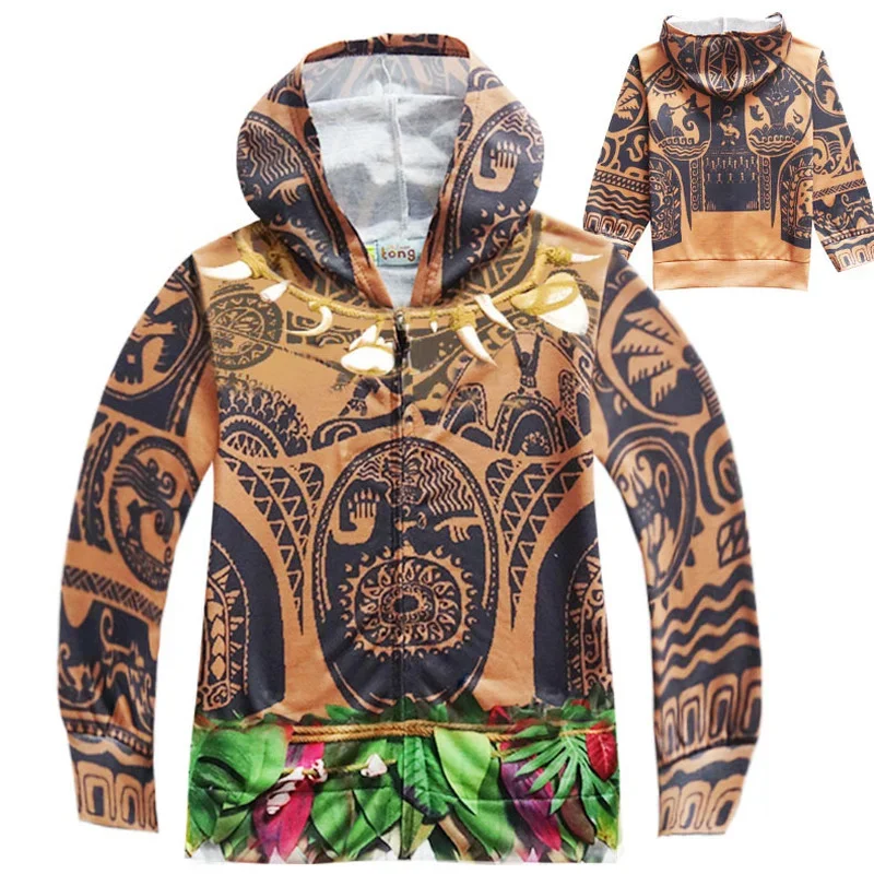 Moana Maui Jacket Coat Hoodie Costume Cartoon Print Child Boys Fancy Zip Up Sweatshirt Hooded Summer Birthday For Baby Kids BS37