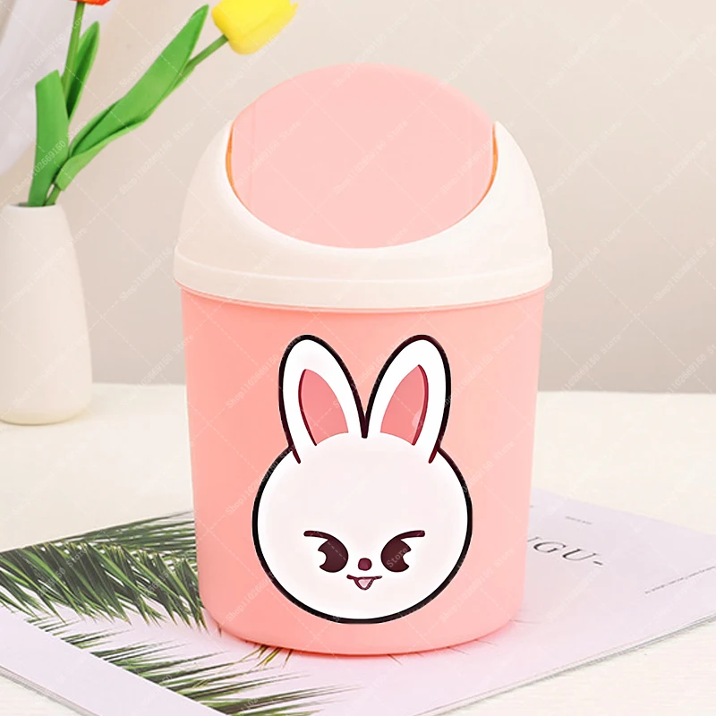 Student Cute Desktop Trash Can SKZ ooed Portable Plastic Waste Bin Accessories Anime Printed Garbage Organizer Kawaii Stationery - view 3
