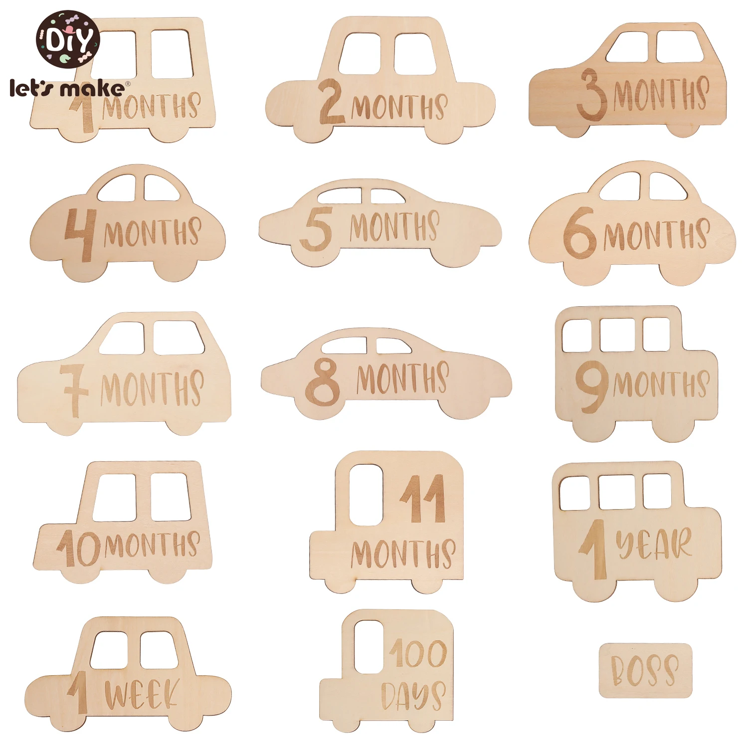 

Baby Month Milestone Card Car Wooden Baby Birth Month Digital Commemorative Record Baby Natural Wooden Clip Milestone DIY Tool