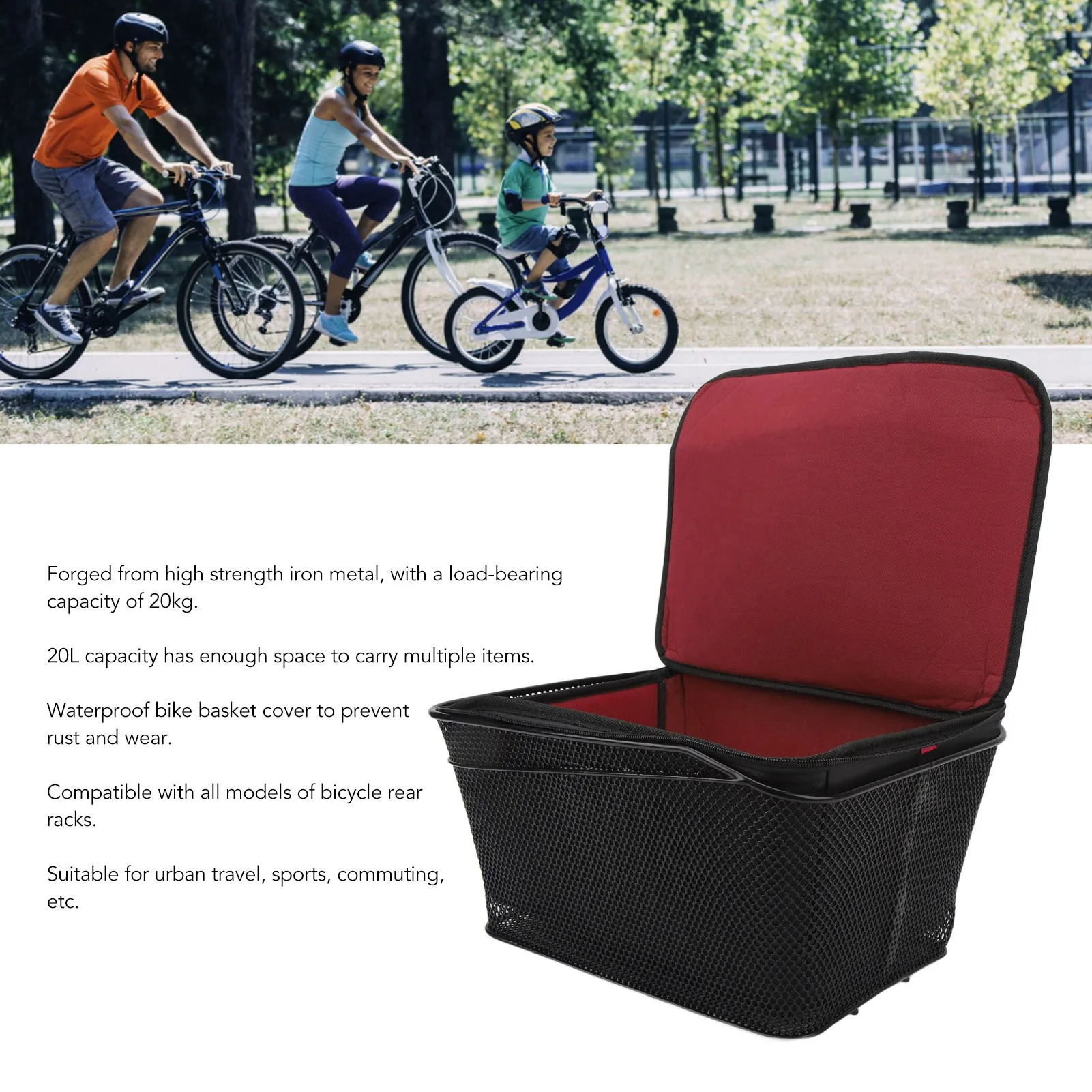 

Bicycle Frame Basket 20L Capacity 20KG Load Bearing with Waterproof Cover Outdoor Waterproof Bicycle Rear Basket Storage Bag