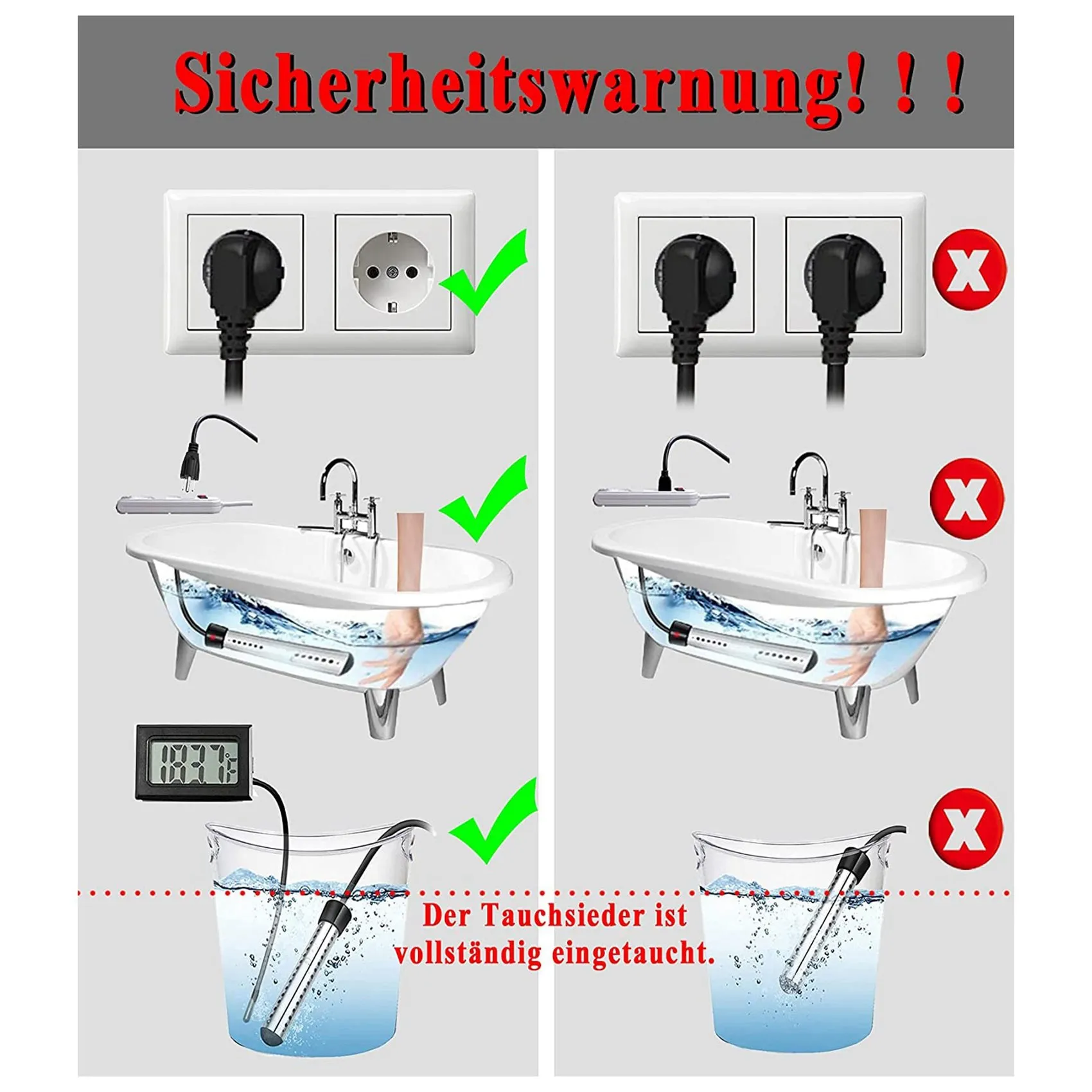 2500w Tauchsieder, Pool heizung automatischer Timer, sichere Pool heizung Tauchsieder, perfekt für Heim-EU-Stecker