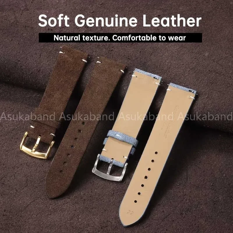 本物のスエードレザーの時計ストラップ,セイコーとカシオ用のビンテージスタイルの時計バンド,男性と女性用のクイックリリースブレスレット,20mm, 22mm