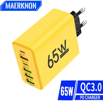 USB C타입 PD 고속 충전 3.0 벽 충전기, 아이폰 15, 삼성, 샤오미, 화웨이 전원 어댑터, 65W, 6 포트