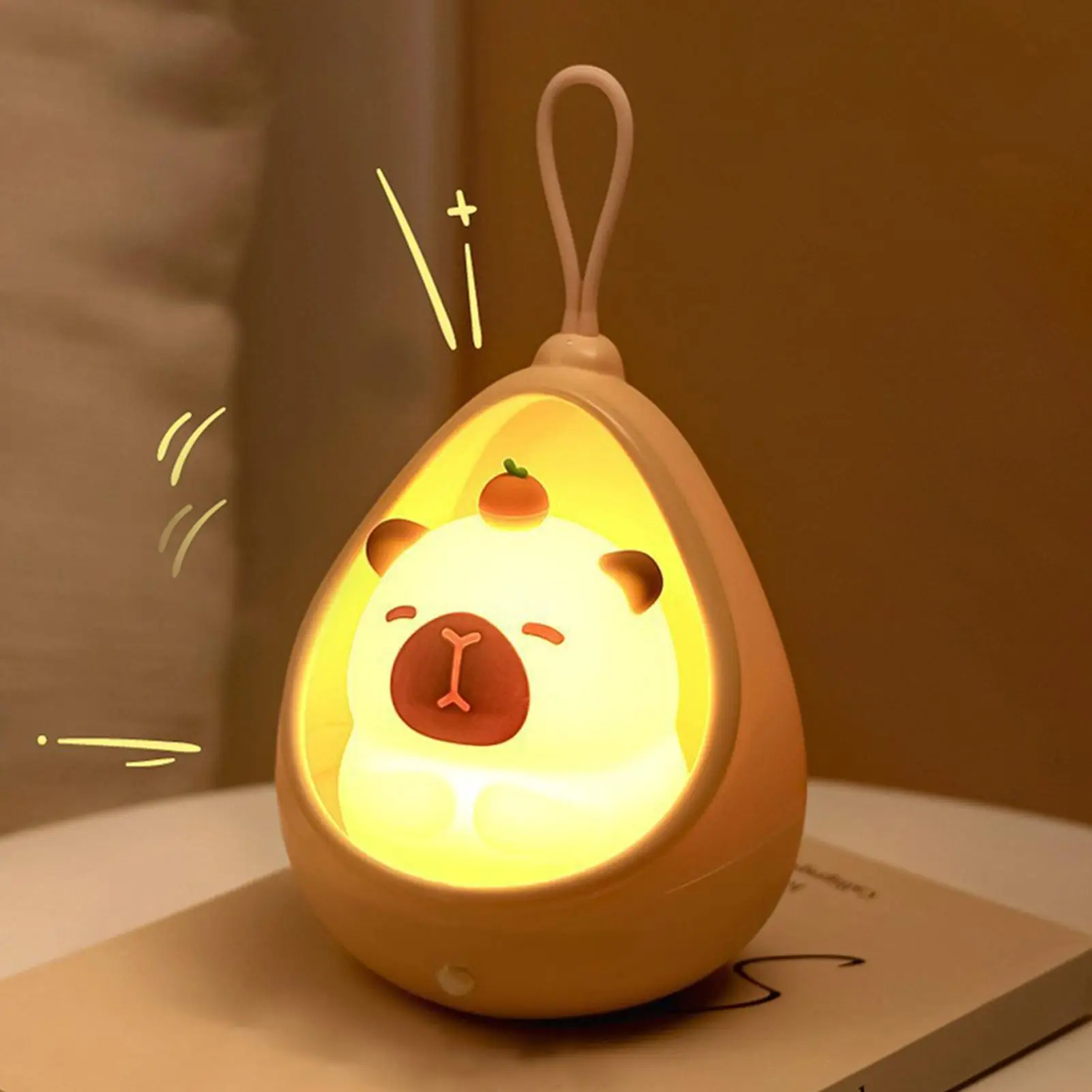 Luz nocturna de capibara, luz nocturna de silicona, recargable, Squishy, adorno con detección automática, iluminación para guardería, escritorio, dormitorio, niños