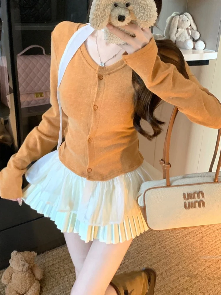 

Slimming Long Sleeve Knitted Open Cardigan Women's Fashion Design Patchwork Waist Cinched Autumn New Style Versatile Top