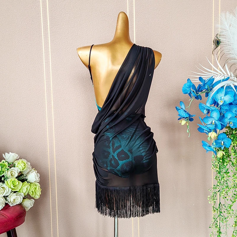 النساء اللاتينية ملابس الرقص يوتار ارتداءها شبكة سوداء سموك فستان تشا تشا سامبا الرقص ممارسة الزي راقصة ملابس تدريب 3363