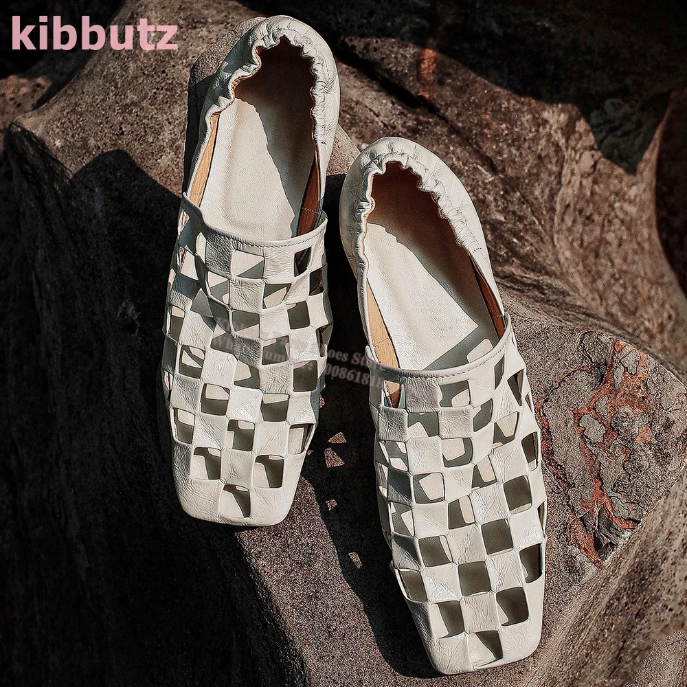 Hollow Mule Pumps Square Toe Flat With Genuine Leather Solid Color Slip-On Comfortable Elegant Novelty Dress Women Shoes Newest