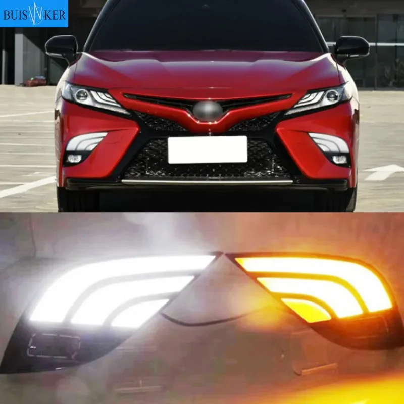 

For Toyota Camry SE 2018 2019 LED Daytime Running Light Bumper Fog Lamp DRL With Yellow Turn Signal Lamp