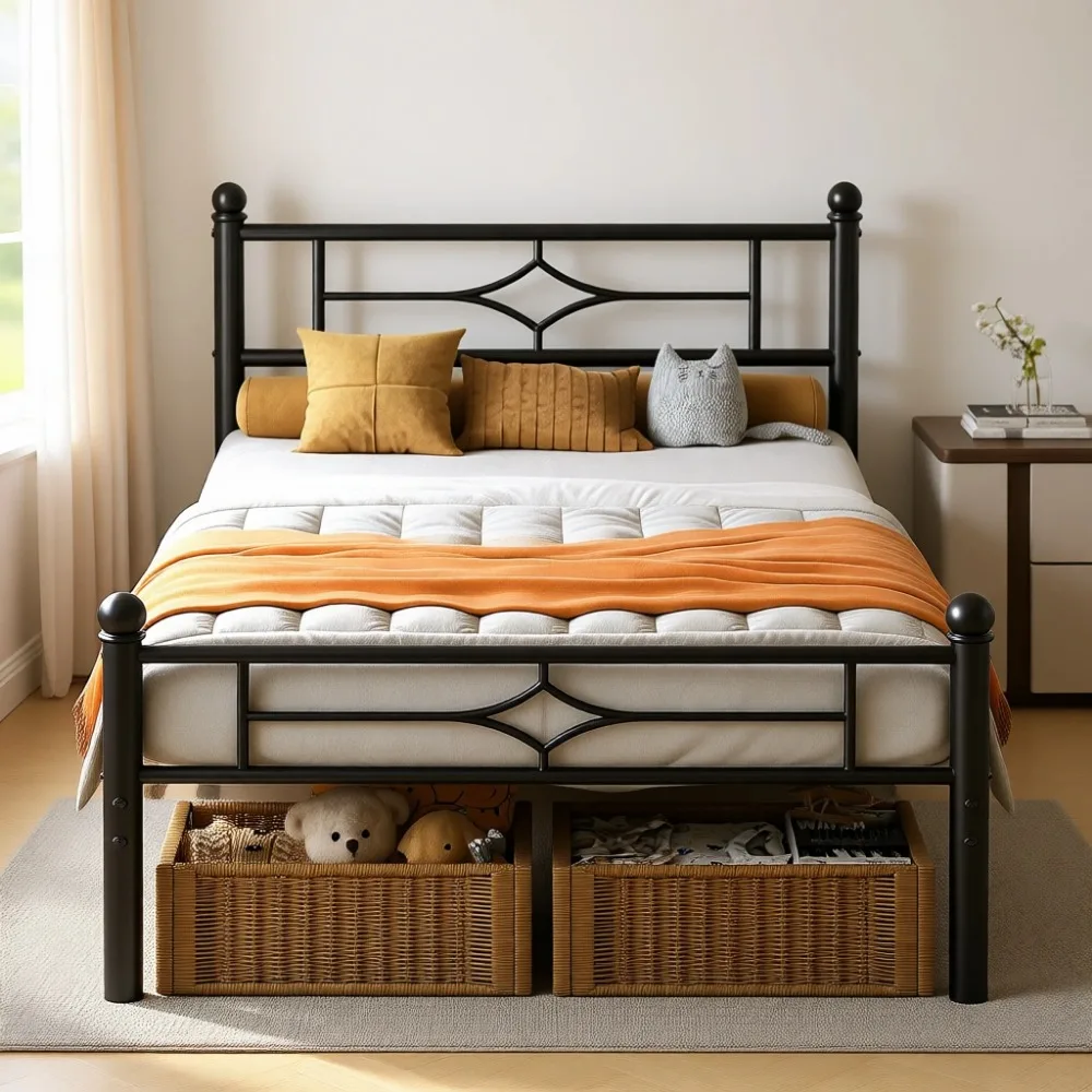 

Twin Metal Platform Bed Frame with Steel Slat Support 12.5 Inch Under Bed Storage No Box Spring Required