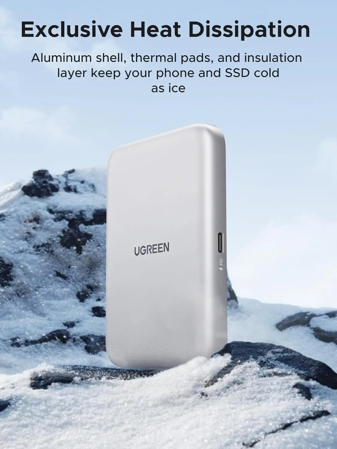 UGREEN Carcasa magnética M.2 Nvme SSD para iPhone 16 15 Pro Max, carcasa SSD externa con adaptador PD 100W 10Gbps USB C a NVME