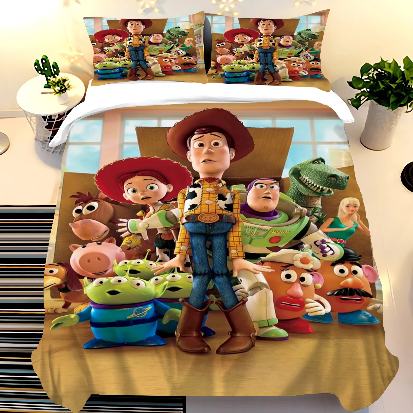 

Cartoon Quilt Cover with Toy Story Anime Bedding Set Buzz Lightyear Pillowcase Full Queen and King Size 3D Print Girls and Boy