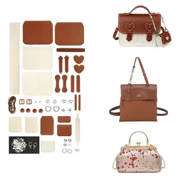 Vintage DIY Material Bag Knitting Satchel Messenger Handbags for Women with Detachable Wallet Pouch & Adjustable Crossbody Strap