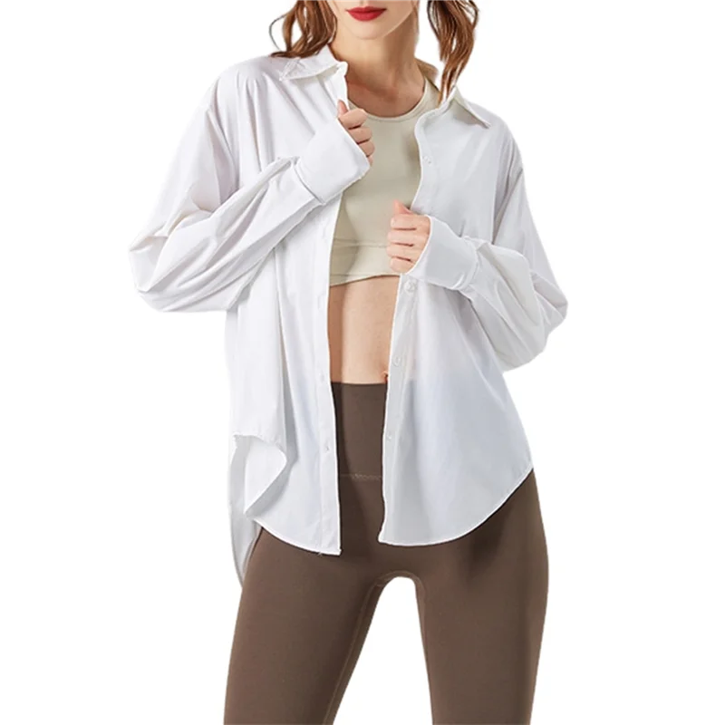 Camisas de protección solar UV de manga larga UPF 50+ para mujer, camisa de vestir con botones para pesca y senderismo, color blanco leche de coco L