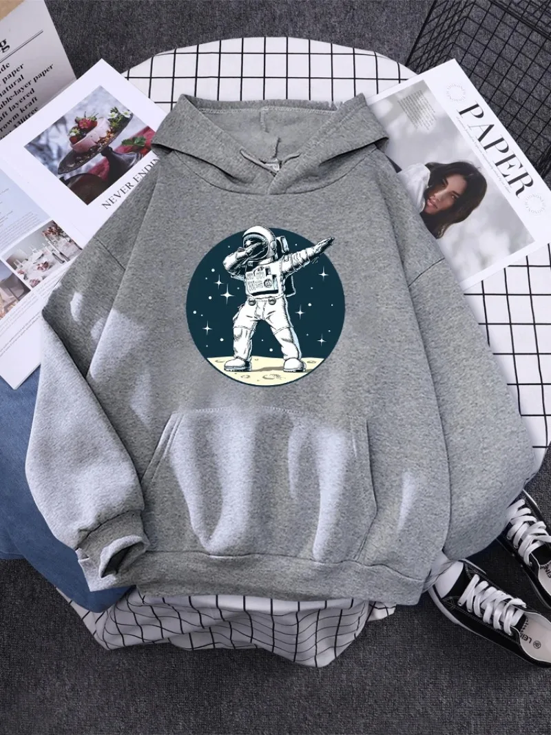 

Female Casual Street Hoodie Crewneck Fleece Clothing Autumn Pocket Pullover Let'S Start Our Journey To The Moon Printed Hoody