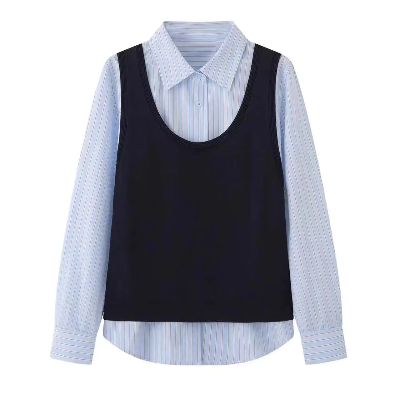 

Свободный комплект из двух предметов в полоску с рисунком, круглый, Ne Svel irt для женщин, повседневный, весна 2026, возрастной дизайн