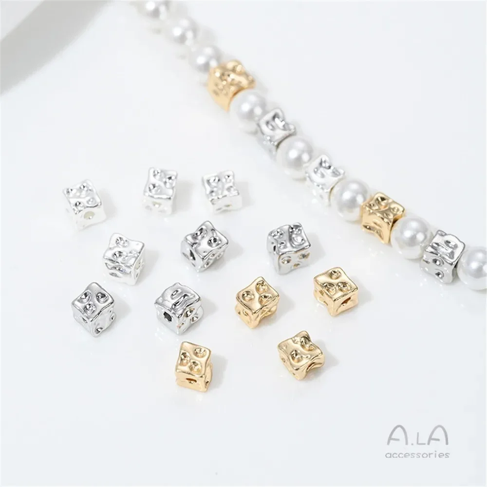 Cuentas cuadradas de queso envueltas en oro de 14 quilates, cuentas cuadradas irregulares, pulsera de cuentas DIY, collar, accesorios de joyería