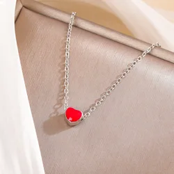 New sweet cute 925 Tibetan silver handmade red drop glaze Heart-shaped necklace fresh fashion trend peach girlfriend love XL203