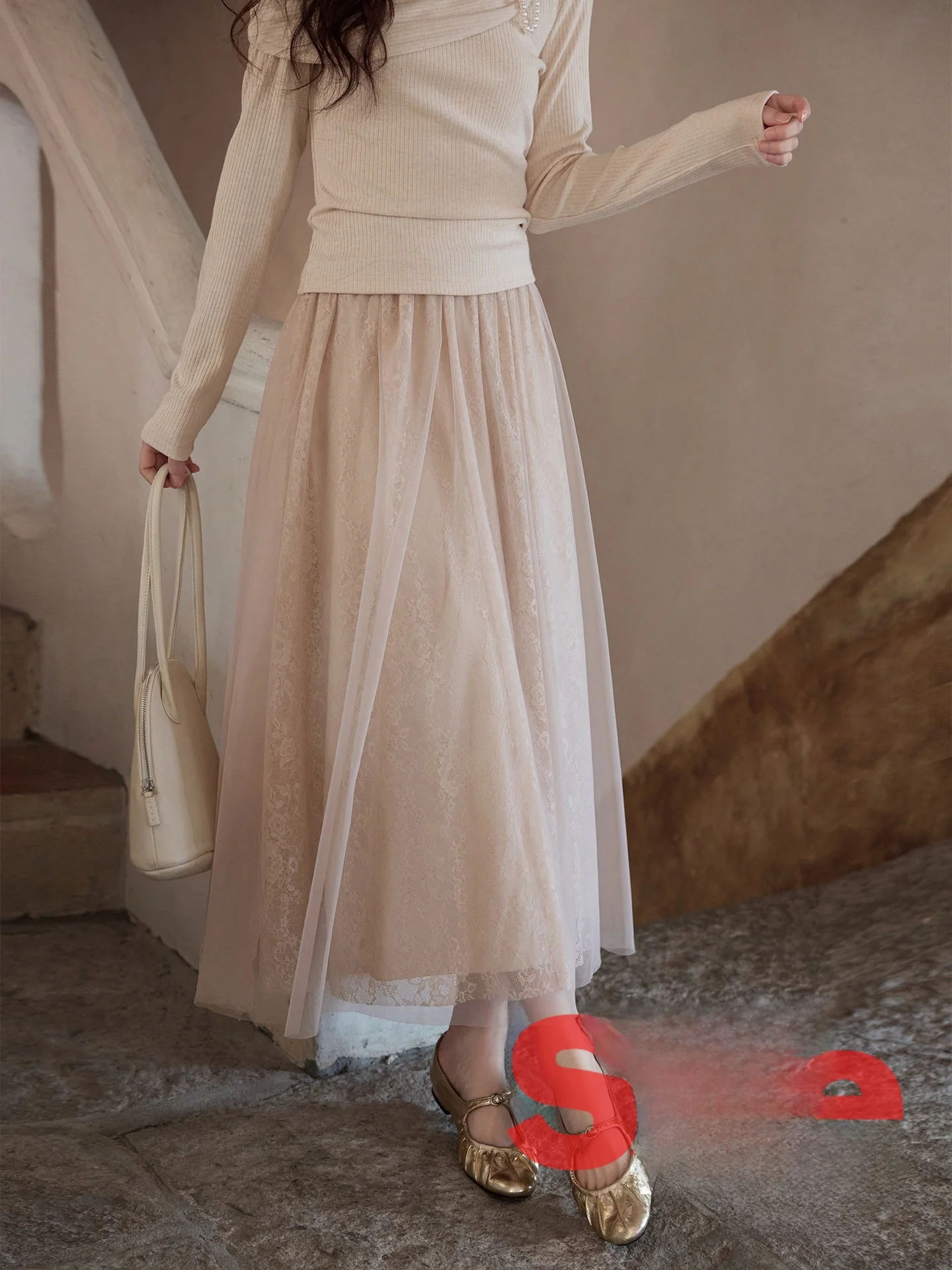 

Elegant Korean Style Skirt High Waist Light Khaki Half Body Skirt Commute Nylon Fabric A-Line Skirt for Young Women