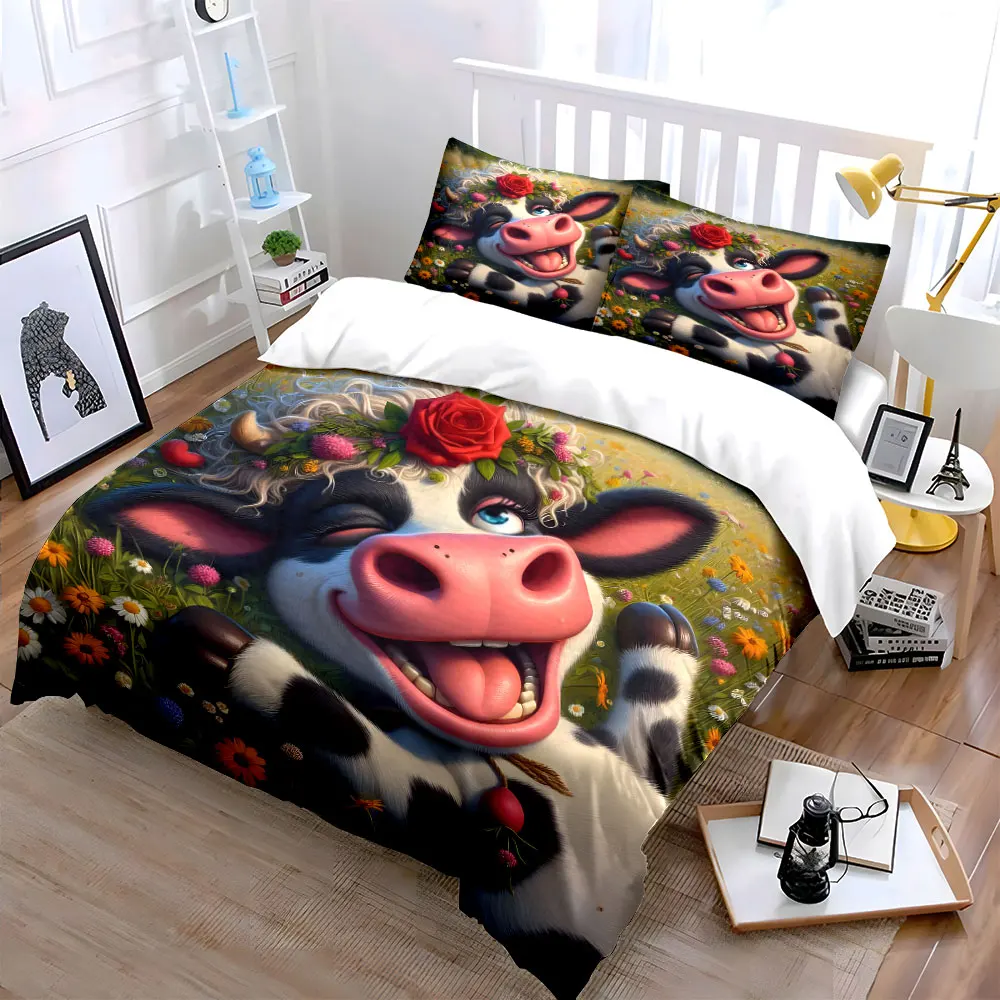 Happy cow in meadow Printed Duvet Cover Set1 Duvet Cover+2 PillowcaseMulti Size Bedroom Bedding Decoration Luxury gifts
