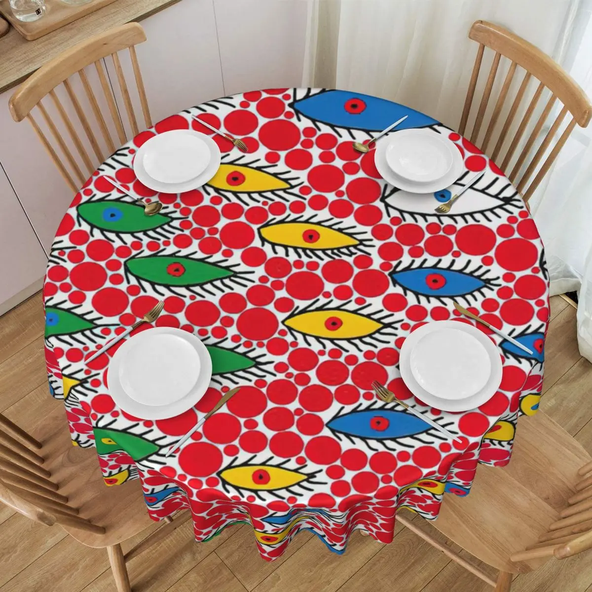 Customized Round Yayoi Kusama Eyes In The Sky Tablecloth 60 inch Kitchen Dinning Table Cloth Spillproof Table Cover