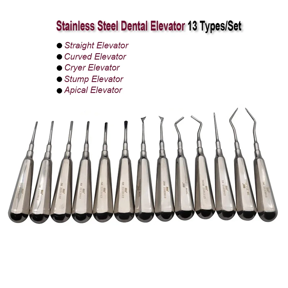 All Types Dental Lab Root Lift Elevator Set Tooth Extraction Forcep Straight Curved Cryer Apical Elevator Crown Remover Spreader