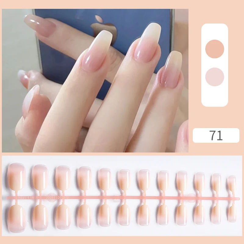 24Pcs Natural Nude French Wearable False Fake Nail Tips Square Head Full Cover Nails Gel Press On Detachable Finished Fingernail