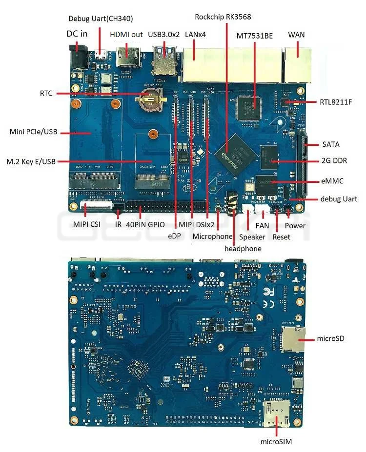 Original Banana PI BPI R2 Pro Rockchip RK 3568 Quad-Core ARM Cortex-A55 CPU Opensource Router Demo Board