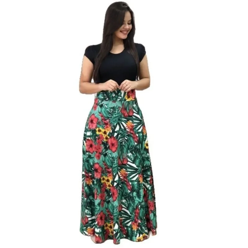 Women's Summer Print Stitching Flower Long Banquet Dress 2025 Female Bodycon Dress Elegant Sexy Woman Super Long Pullover Dress