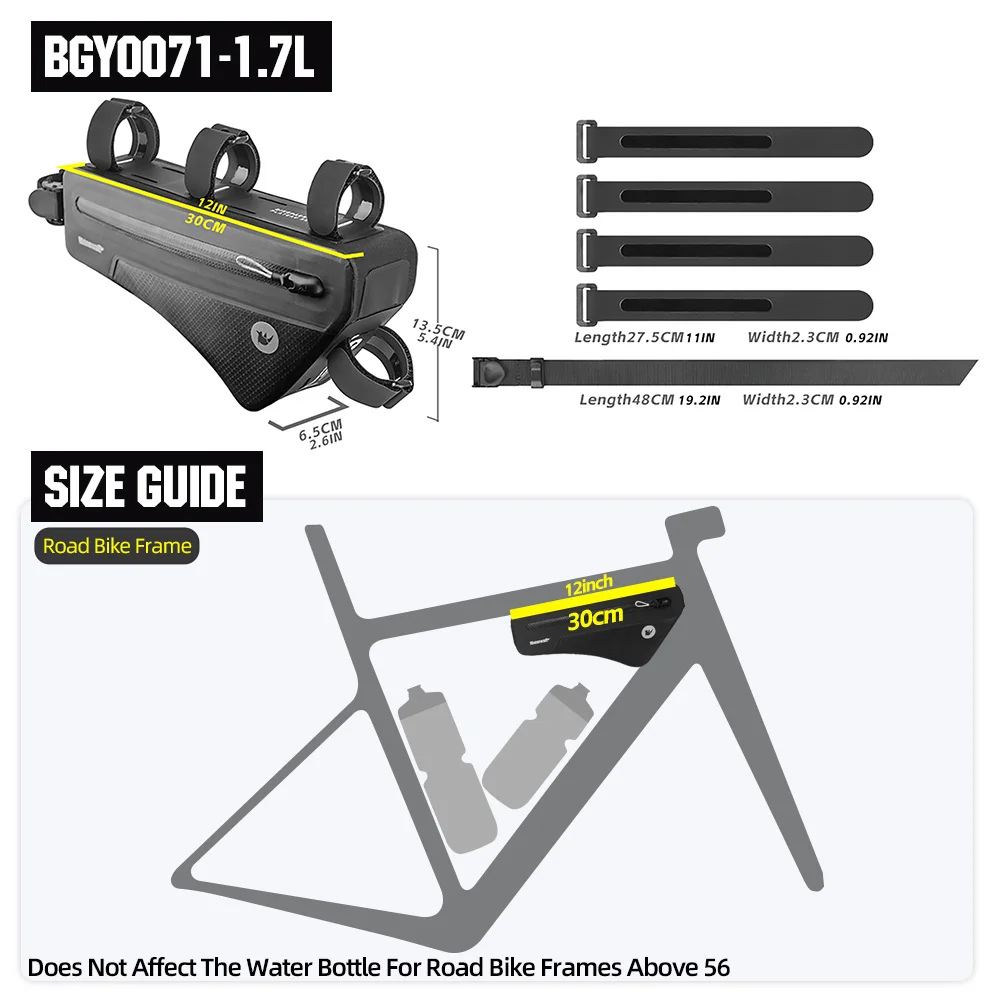Rhinowalk إطار دراجة هوائية حقيبة مقاوم للماء 1.7L/2.6L دراجة مثلث حقيبة المضادة للانزلاق ل الجبلية الطريق الحصى الدراجات Bikepacking اكسسوارات #6