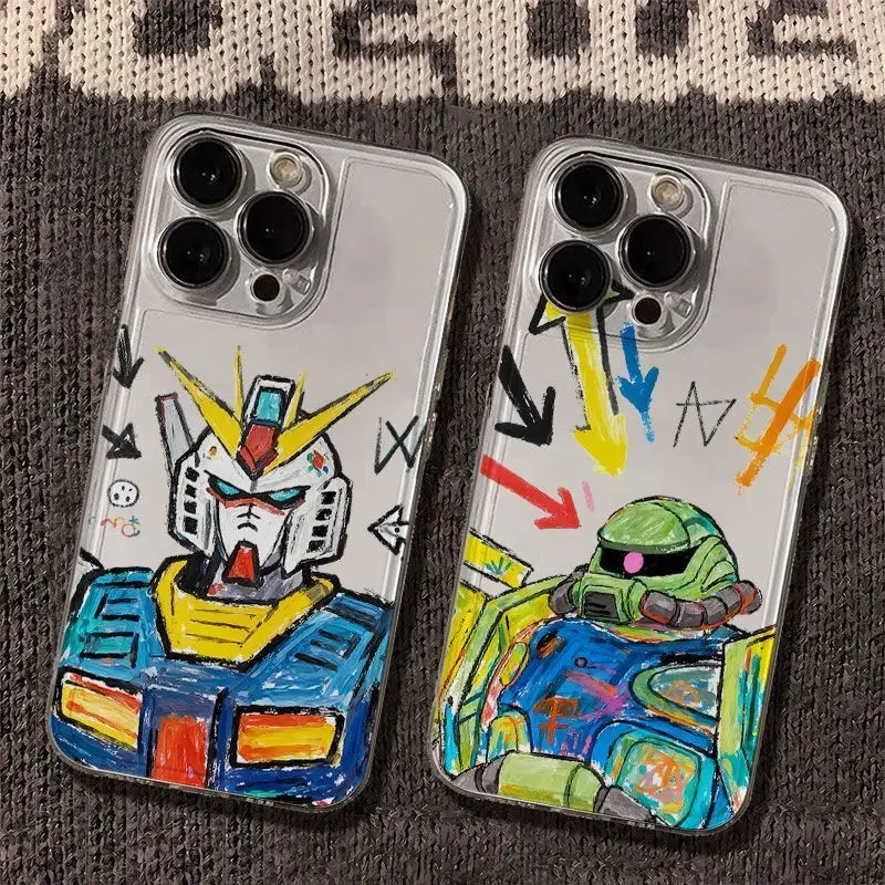 Anime Gundam Graffiti Silicone Phone Case Protective Cover for IPhone 16 17 15 13 Pro Max 14 Plus All-inclusive Anti-fall Gift