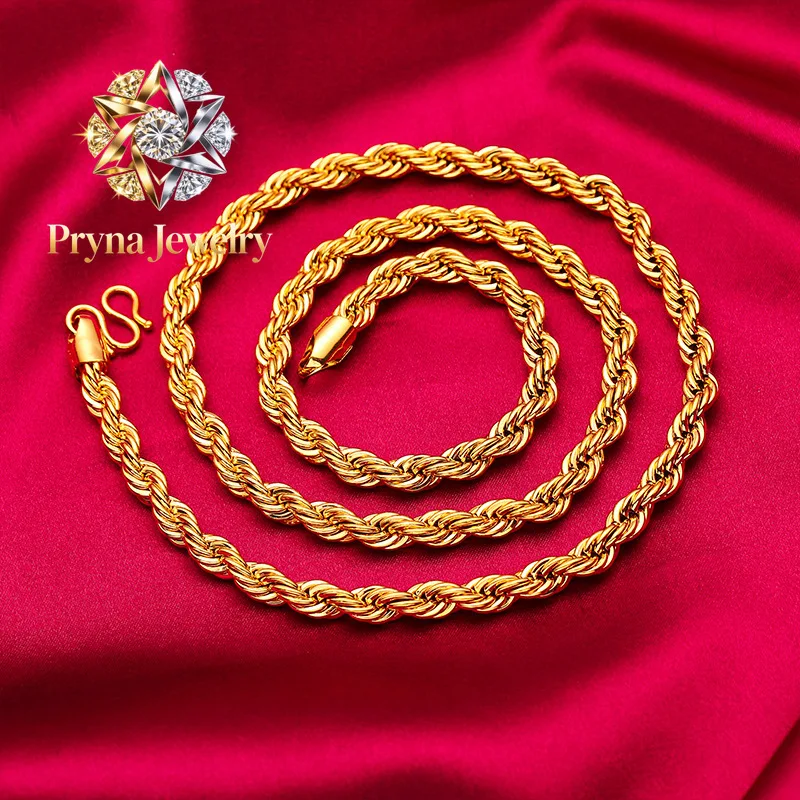 

Pryna Jewelry Men 24K Gold AU999 Pure Gold Dragon Head Twist Chain Necklace - Solid durable, 3D plump, non-deformable