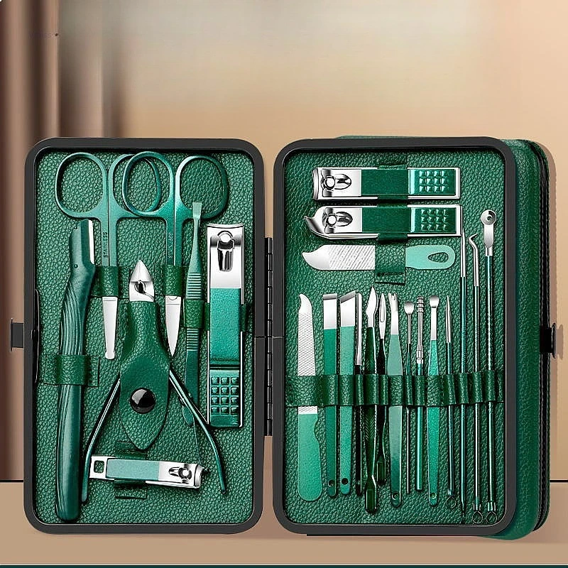 24 Piece Stainless Steel Nail Clipper Set Complete Manicure Pedicure Tool Kit Cuticle Scissors Grooming Beauty Gift Box