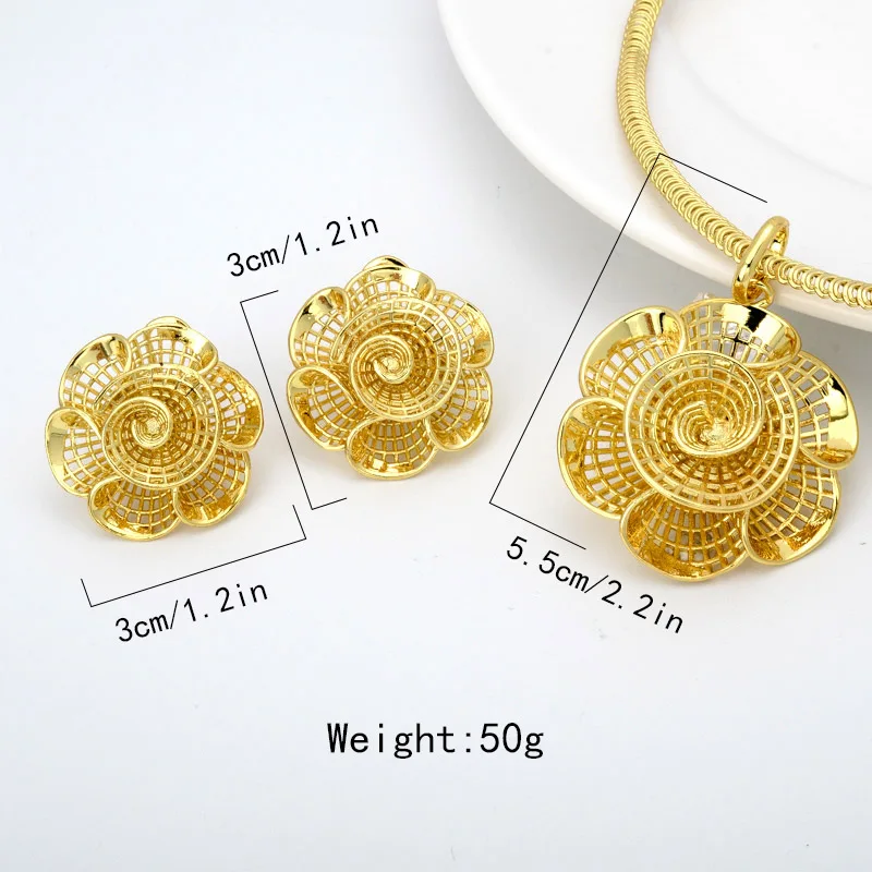 Sunny Jewelry Set African Brazilian Classic Flower Earrings Pendant Necklace Women Dubai 18K Gold Plated Copper Jewellery Gift