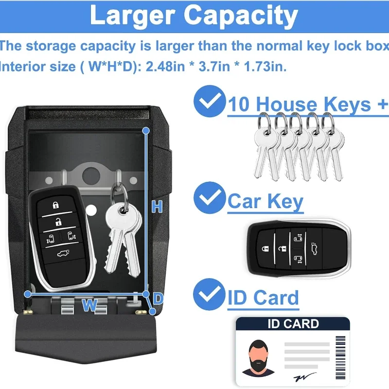 Large 4-digit Combination Wall Mounted Key Safe Holds 10+ Household Keys Weatherproof Key Storage Box with Built-in Key Hook