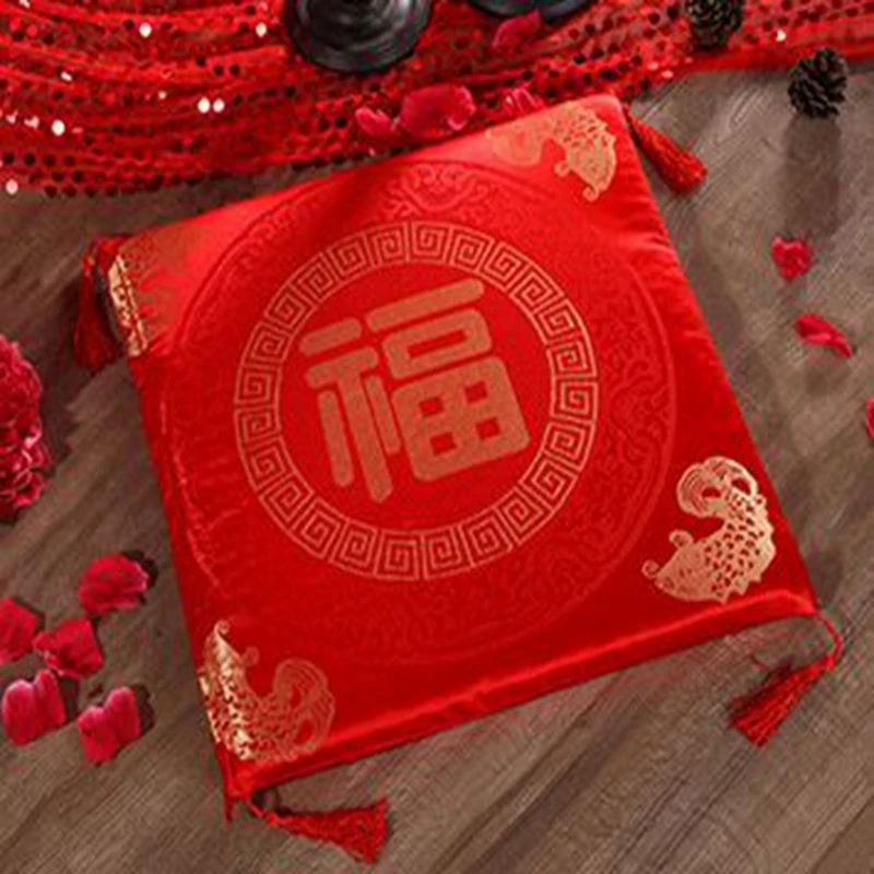 

Chinese Style Seat Cushion Red New Year Valentine's Day Wedding Gifts Home Decor Blend Kneel Square Bay Window Sofa Back Pillows