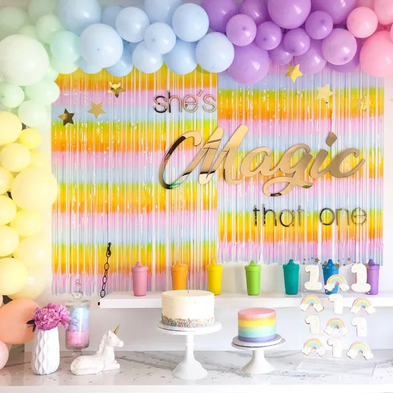 1*2m Macaron Tinsel Baby Shower Decor Supplies Festive Wedding  Party Decoration Background Adults Children Birthday Ornaments