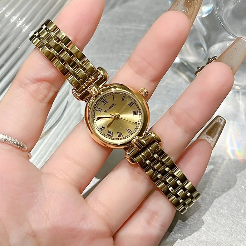 Osmanthus Vintage Kleine Goldene Uhr Originalware2024Neue Mid-Ancient Light Luxus Damen Handgelenk Nische Berühmte Marke Leder Stee