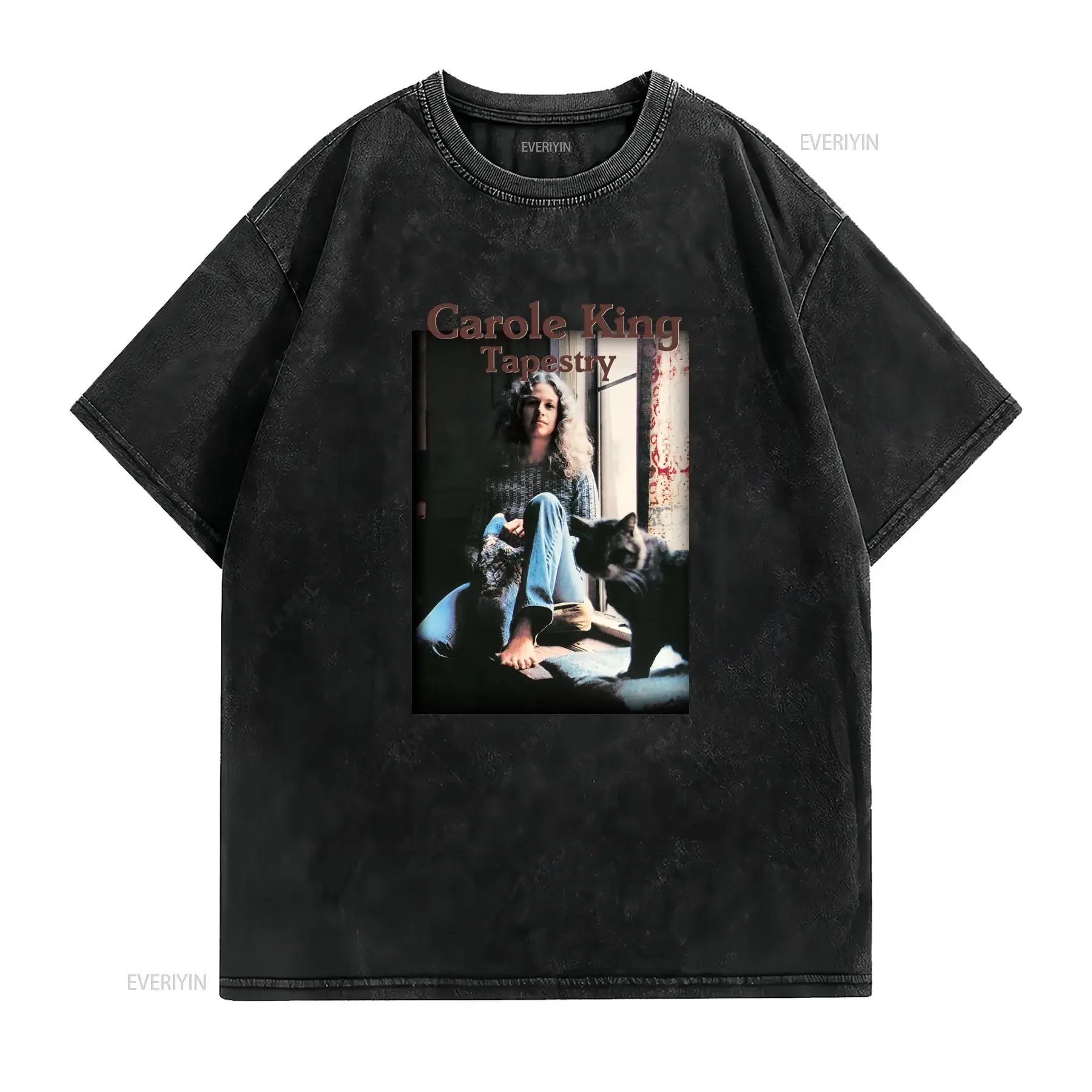 Herre Carole King Tapisseri Album Grafisk Svart T Shirt Vintage Musikdesign med Låttitlar Albumkonst Mjuk Rundhalsad vintage