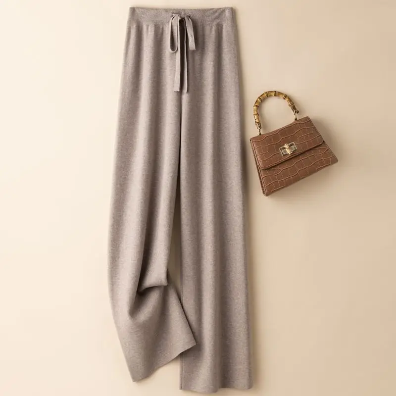 

Autumn and Winter New Fashion Knitted Wide-leg Pants Women Drop Straight Leg Thick Casual Loose Pants High Waist Trousers LJ402