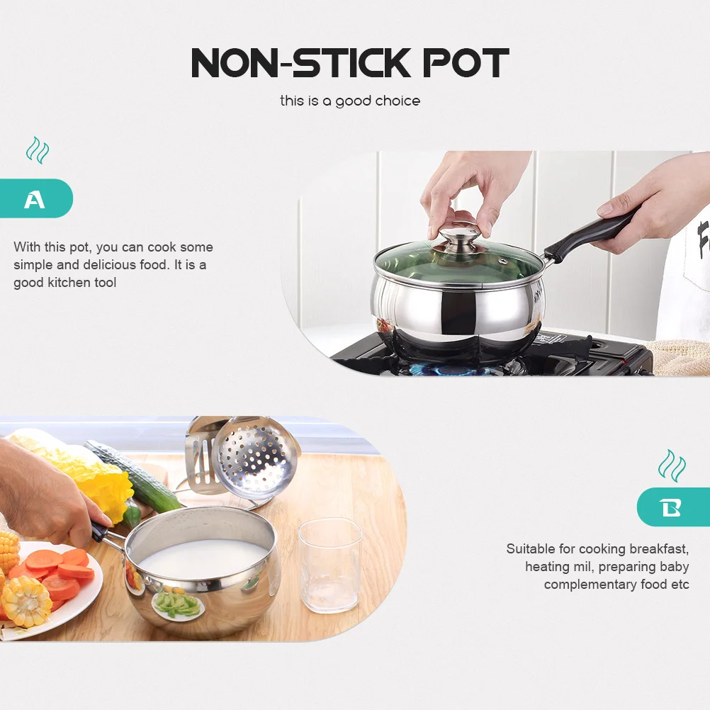 

Milk Stockpot Non-Stick Saucepan Long Handle Cooking Pot for Baby Food Soup Stew Household Use Milk Stockpot Instant Pot