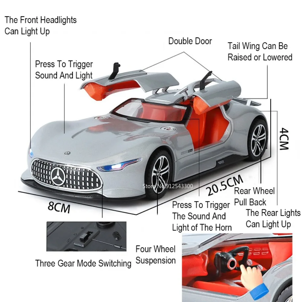 1/24 비전 GT 럭셔리카 로고 모델 장난감, 금속 다이캐스트 충격 흡수 풀백 차량 모델, 사운드 라이트 슈퍼카, 어린이용 선물