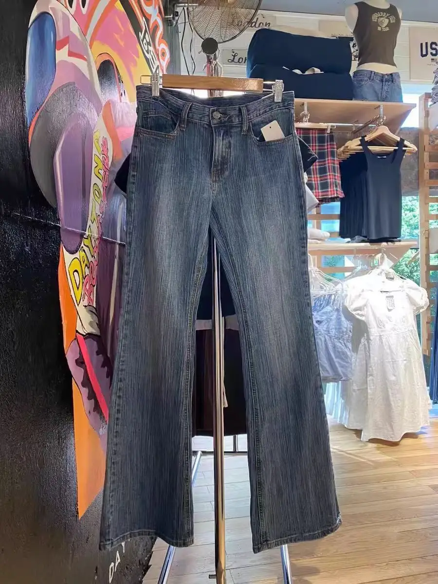 

Американские джинсы-клеш с низкой талией для женщин, облегающие, длинные, весенне-летние, из тонкого денима, синие, с низкой посадкой, BM Jeans