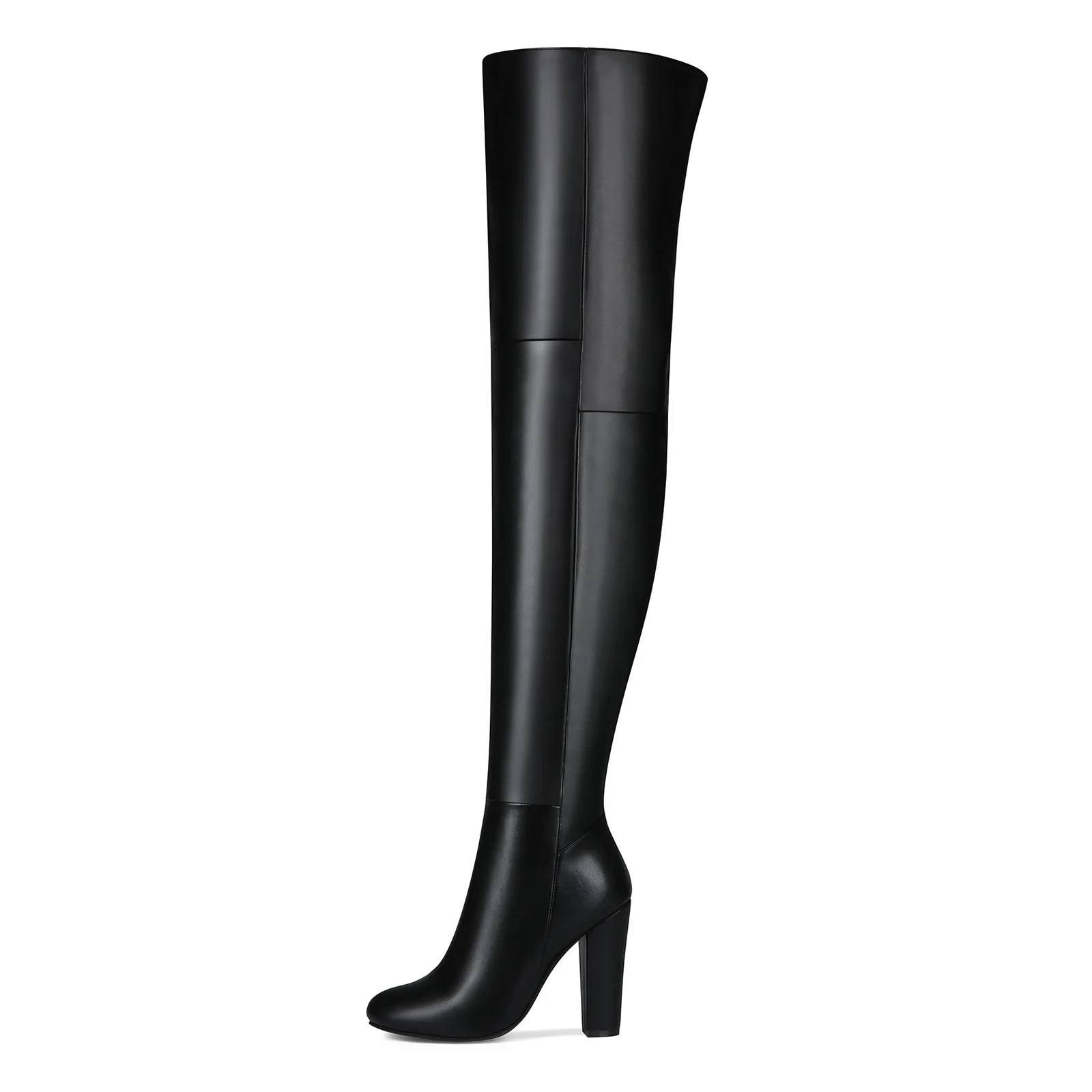 Fashion Women's Over Knee Boots Round Toe Block Heel Winter High Heels Boots Black